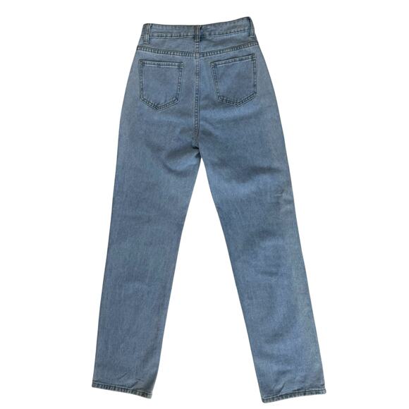 Distressed Faded Denim Mom Jeans Women 26" Waist Wide Leg High Rise Wearable Art - Picture 10 of 16